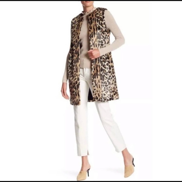 Alice + Olivia Animal Print Leopard Faux Fur Longline vest Womens Size XS/S - Picture 3 of 15
